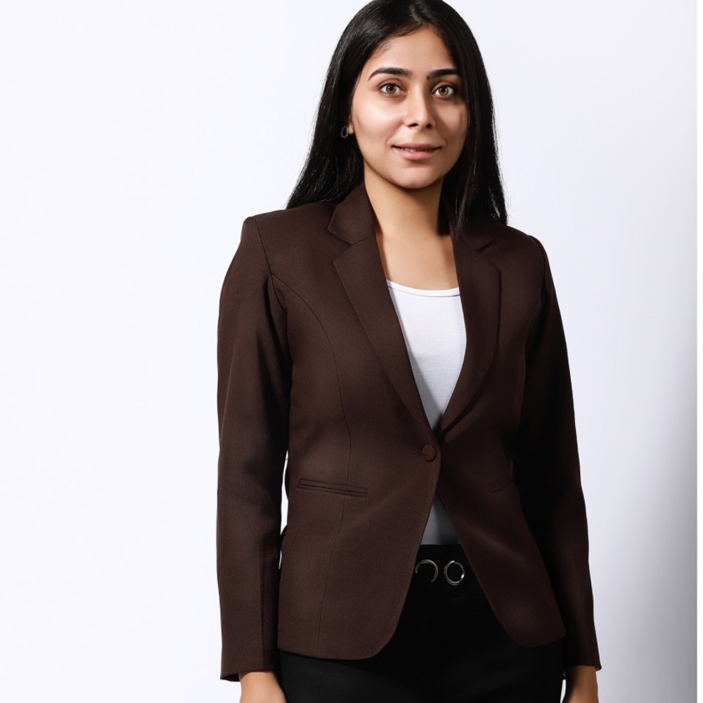 ISABELLA CHOCOLATE COLOR SINGLE BREASTED BLAZER & CASCADING RUFFLE SKIRT SZ 8